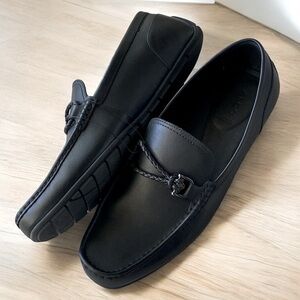 ALDO AMBANI Black Leather Moccasin Loafers Size 13 Black GOTHIC Normcore NWOT